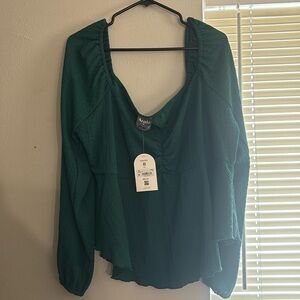 Arula Hunter Green Babydoll Blouse Long Sleeve